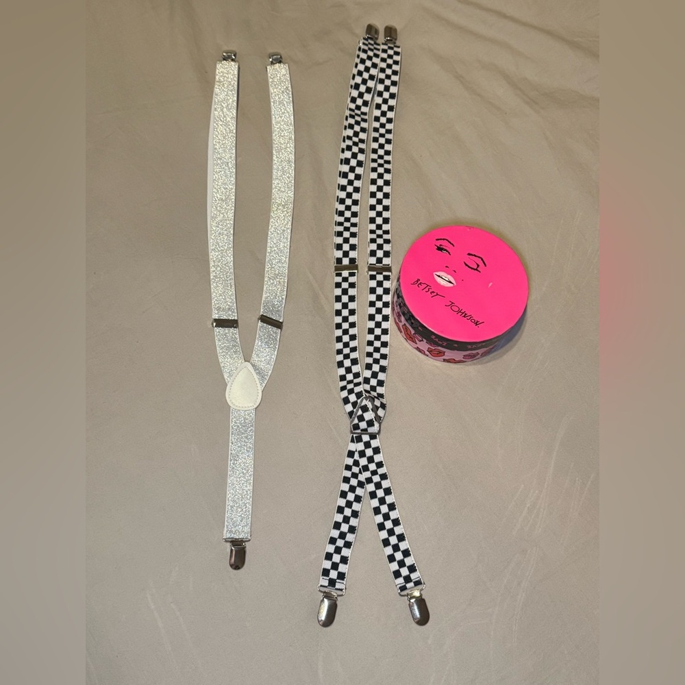 Fun & Funky Glitter and Checkered Betsy Johnson Suspenders Sold as a Set
